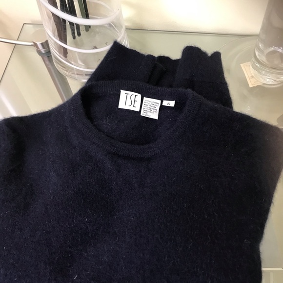 TSE Cashmere Short Sleeves Pullover Sweater Top Minimalist Quality Knit Navy S - Picture 5 of 8